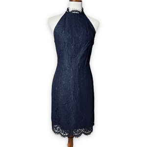 🍀Bb dakota women's navy lace shift dress floral halter neck sleeveless size 4
